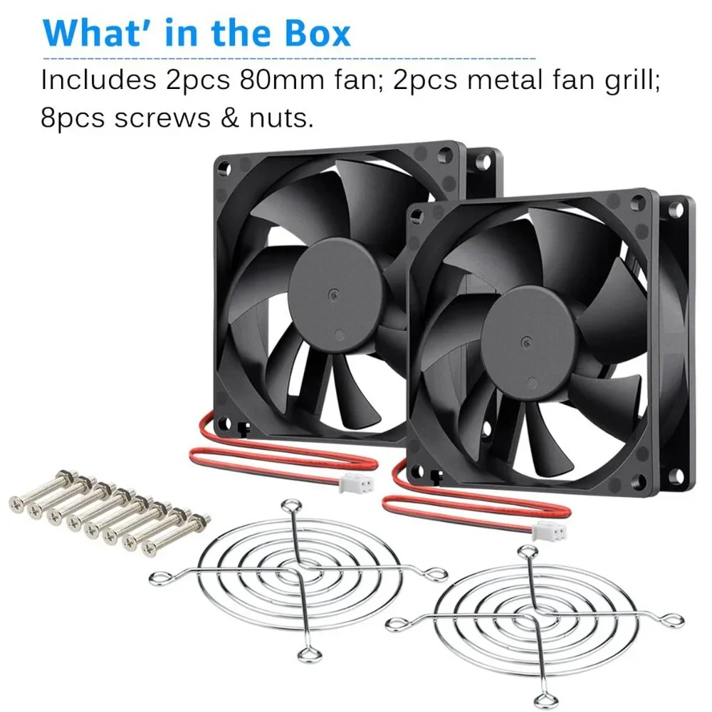 2 Pack 80mm x 25mm Dual Ball Bearings High Speed 4500RPM 12V DC Brushless Coolin - Picture 7 of 8